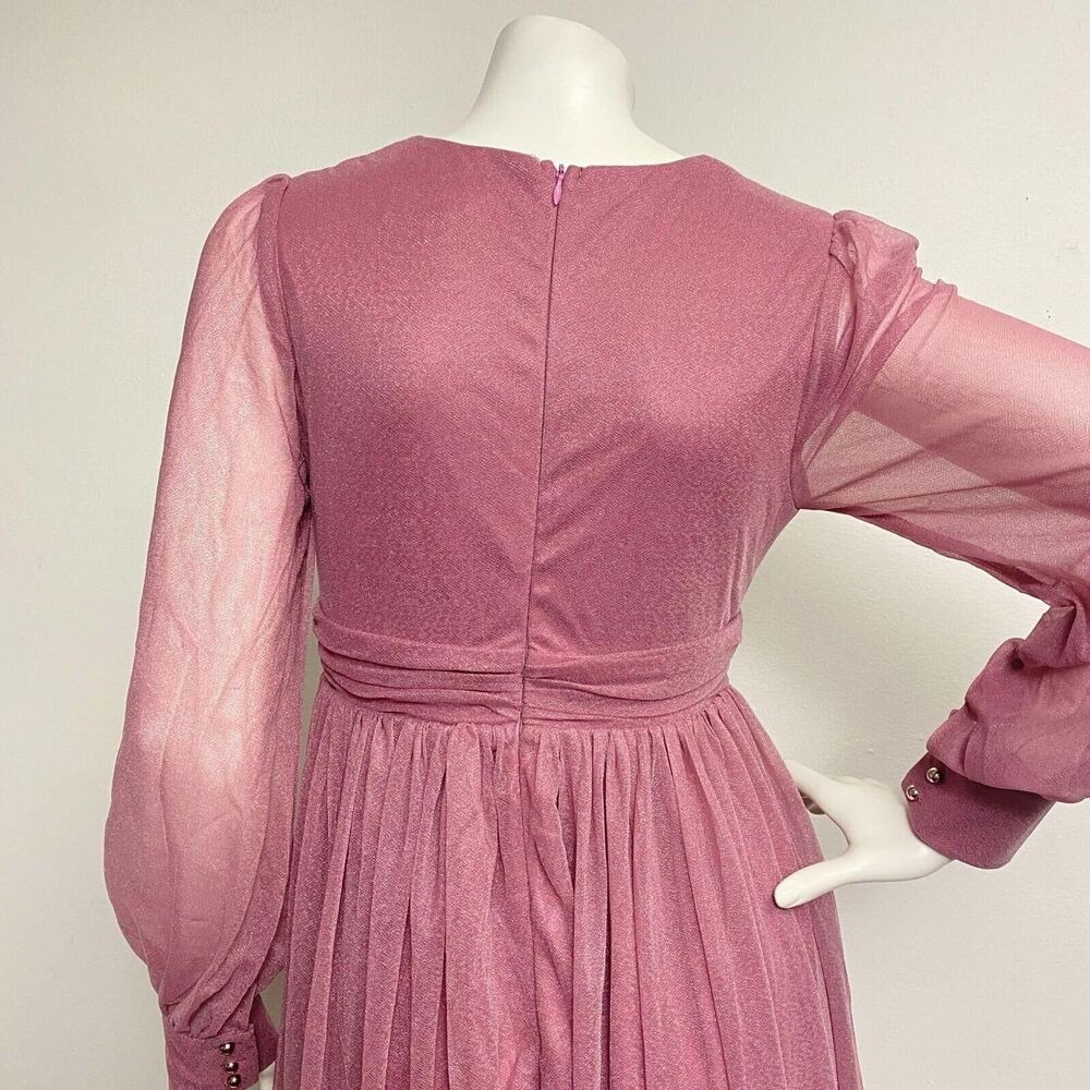 Faeriesty Dusty Rose VNeck Shear Long Sleeve Bridesmaid Dress Ruched A-line Sz S - Picture 10 of 12